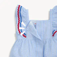 Load image into Gallery viewer, Seersucker Dress Striped Flutter Dress