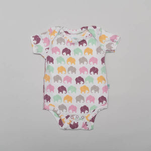 Short Sleeved Onesie - Lavendar Elephant