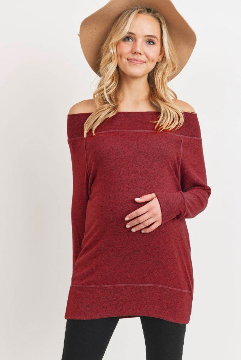 Dark Ruby Maternity Off the Shoulder Tunic