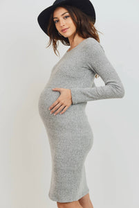 Heather Grey Maternity Round Neck Dress