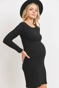 Black Maternity Round Neck Dress
