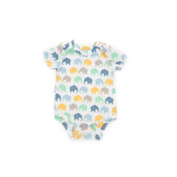 Short Sleeved Onesie - Blue Elephant
