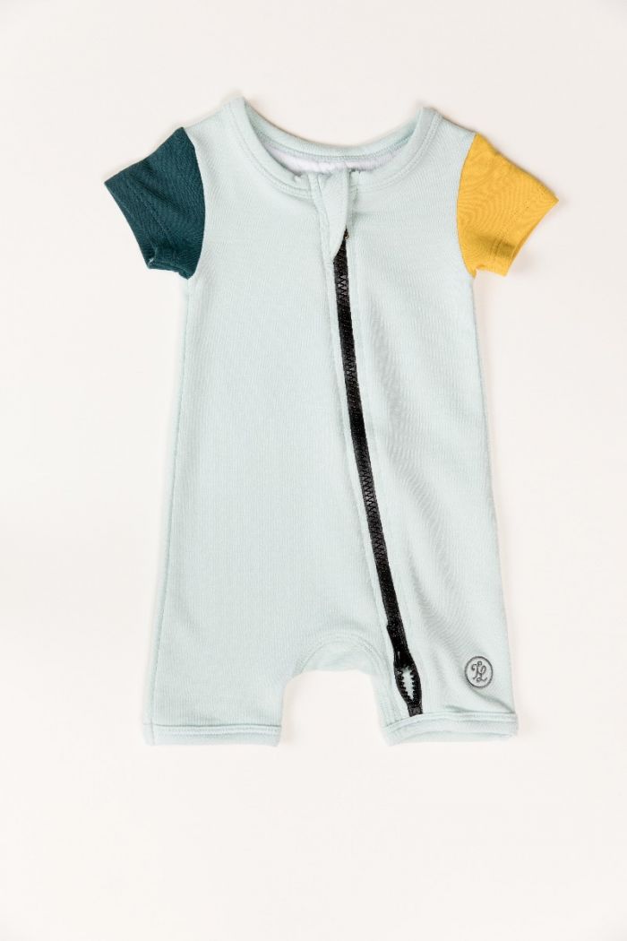 Zipped Romper - Color Block Blue